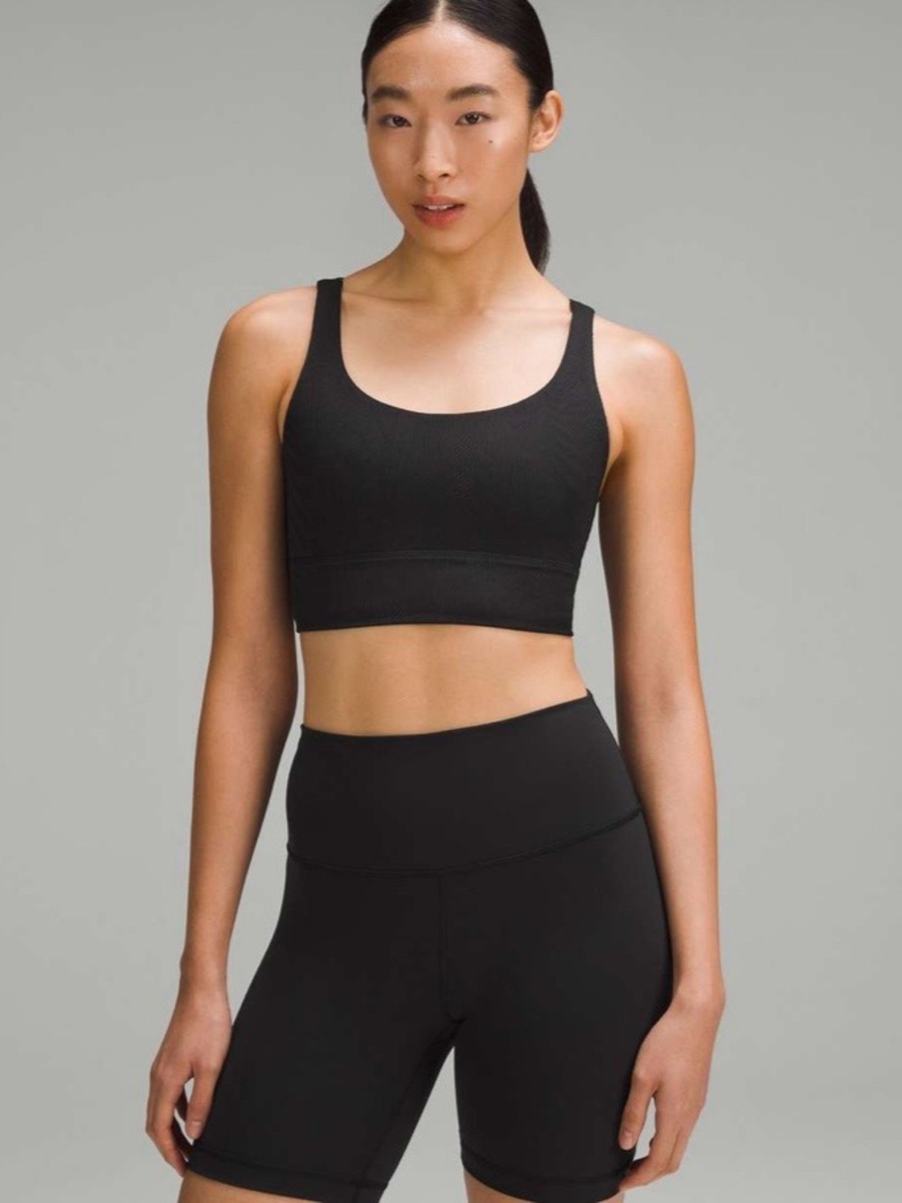 Lululemon Energy Ribbed Longline Bra Medium Support, Black, Size 6
